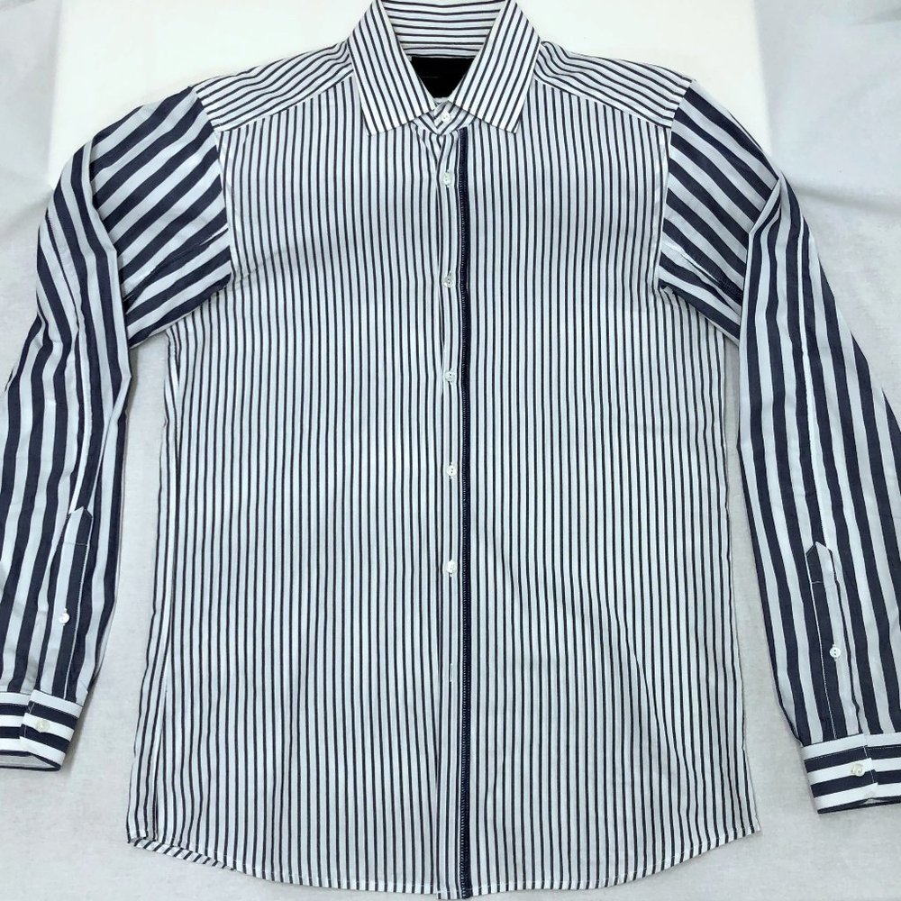Diesel Black Gold Blue Striped Shirt, 48 or M